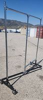 Full view of metal Z garment rack on casters