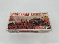 Box showing the Historama branding and D-Day June 6, 1944 German Army at Merville Battery scene with German soldiers and a tank in battle.