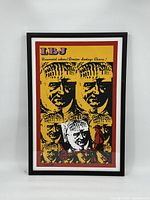 Frontal photo of the framed LBJ print showing the full artwork, frame, and matting.