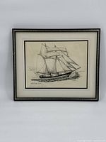 Full front photo of the framed print showing the tall ship on water with detailed sails and rigging.