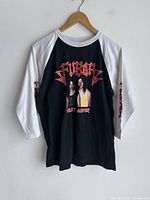 Full front view of vintage FUBAR raglan shirt with movie graphic on chest and white sleeves.