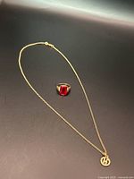 Full view of chain and ring on dark surface