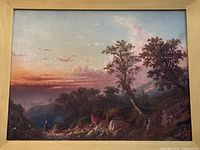 Full front view of framed landscape painting