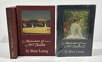 Two volumes and slipcase of Memoirs of an Art Dealer by G. Blair Laing showing distinct cover art on each volume, Volume 2 still sealed.