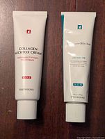 Front view of two tubes of cream: TOSOWOONG Collagen Necktox Cream 110,000 ppm and Zinc Oxide 10% Cream, unopened, with white caps.