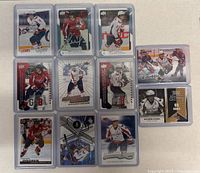 Lot of 11 hockey cards featuring Alexander Ovechkin in Washington Capitals gear from the 2008-09 season, showing front views in protective sleeves.