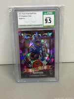 Front of 2021 Panini Prizm Draft Picks #176 Kadarius Toney Purple Ice rookie card, showing holographic purple ice pattern and player image. Graded 9.5 Gem Mint by Certified Sports Guaranty (CSG).