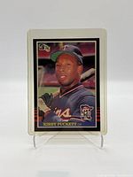 Front image of 1984 Donruss Kirby Puckett rookie baseball card in Minnesota Twins uniform
