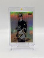Front view of 2005 Upper Deck McDonalds Sidney Crosby rookie card in protective plastic holder, showing holographic image of Crosby in Pittsburgh Penguins jersey.