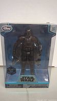 Front view of Imperial Death Trooper figure in original sealed Disney Store box showing clear window and branding.