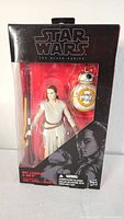 Original packaging of Star Wars The Black Series set with Rey and BB-8 visible inside, showing front view and character artwork.