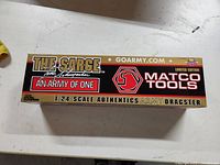 Box of the limited edition Matcotools 1:24 scale Army Dragster model labelled 'The Sarge' with branding and website info