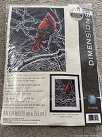 Front of sealed Dimensions Icy Cardinal kit showing design and specifications