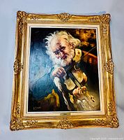 Frontal view of the oil painting and ornate gilded frame showing full artwork and frame details.