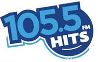 Blue and white 105.5 Hits FM logo