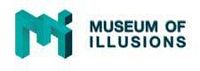 Logo of Museum of Illusions Toronto with blue stylized letters 'MI'.