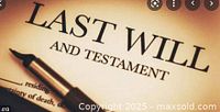 Close-up of 'Last Will and Testament' certificate with pen