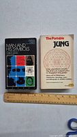 Top view showing front covers of two vintage Carl G. Jung books: Man and His Symbols and The Portable Jung.