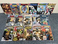 Photo showing 16 comics in lot including Teen Titans, Majestic, Renegade Rabbit, Day of Vengeance comics