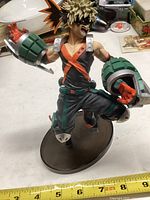 Front angled view of the anime figure showing hair, facial expression, upper body, and mechanical gauntlets.