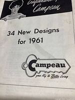 Book cover page showing '34 New Designs for 1961' with Campeau logo and illustration of a woman.