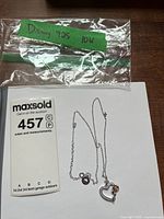 Full view of necklace, pendant and Disney tag beside labelled bag