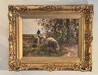 Full view of oil painting in ornate gilt wood frame