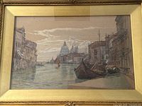 Front view of framed watercolor painting under glass