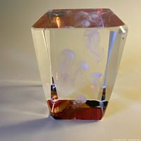 Full view of prism paperweight showing jellyfish inside