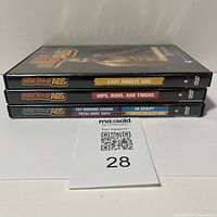 Stack of three Hip Hop Abs DVD cases showing titles on the side: Last Minute Abs, Hips, Buns, and Thighs, Fat Burning Cardio / Ab Sculpt / Total Body Burn.