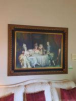 Frontal view of the framed print showing the detailed scene and elaborate frame.