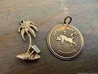 Front view of both charms showing palm tree design and round Taurus pendant.