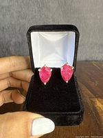Front view of both earrings in black velvet box
