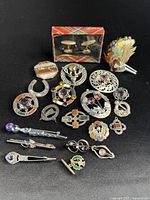 Overhead view of all pieces arranged on black background