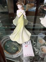 Front view of Royal Doulton Kathryn figurine, showing detailed face and pale yellow dress.