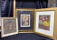 Group image showing all three framed ballerina prints, largest approx 25x21 inches