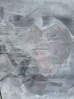 Close-up showing surface texture and layering of the painting, emphasizing brushstrokes and color blending.