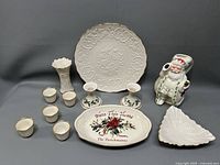 Full group of 12 Lenox porcelain items including Santa Figurine, plates, candlesticks, cups, vase, and leaf dish.