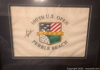 Front of framed print showing 100th U.S. Open Pebble Beach logo and Tiger Woods signature.