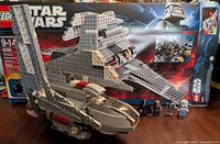 Emperor Palpatine's Shuttle constructed with box and four minifigures displayed in front