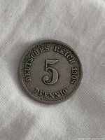 Obverse side of the coin showing denomination '5' with 'DEUTSCHES REICH 1908'.