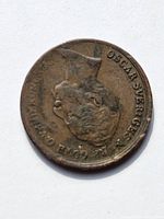 Obverse side of the 1850 Sweden 2/3 Skilling Banco coin showing profile of King Oscar I with inscriptions.