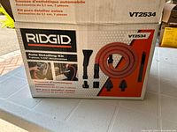 Box showing Ridgid Auto Detailing Kit VT2534 with 7 pieces and hose
