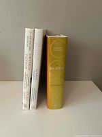 Spine view of all three cookbooks standing upright
