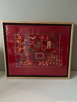 Front view of framed Kantha textile art