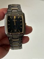 Front view of Seiko watch showing dial, case, bracelet