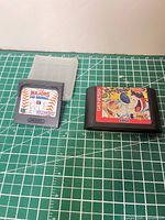 Front view of both game cartridges and protective case