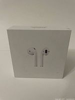 Front of original Apple AirPods box showing AirPods image
