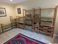 Overall assembled shelving configuration showing multiple frames and baskets (baskets not included).