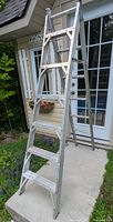 Full view of the 2-way ladder in step ladder form showing wide steps and sturdy frame.